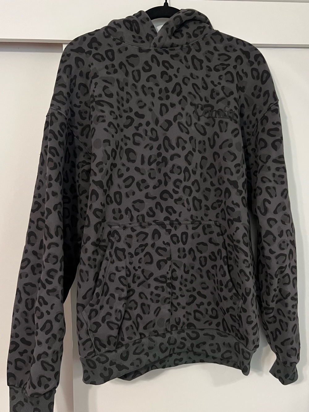 Women's Gray Leopard Print Hoodie Sweatshirt